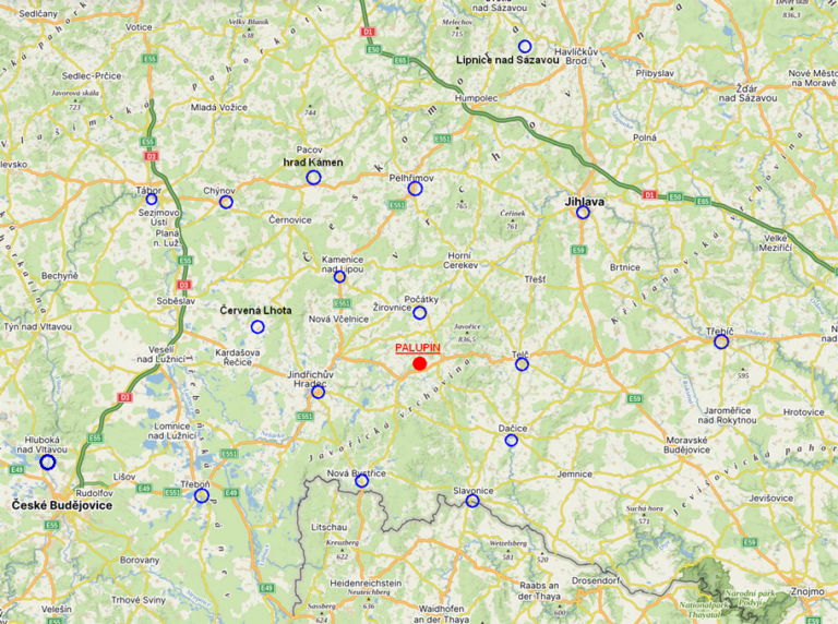Mapa turistických cílů v okolí Palupína